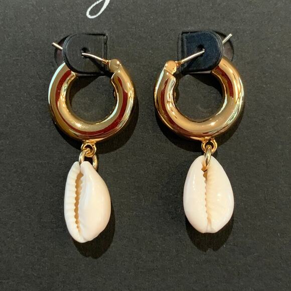 NWT J. Crew Shell Drop Gold Huggie Hoop Earrings - Picture 4 of 6